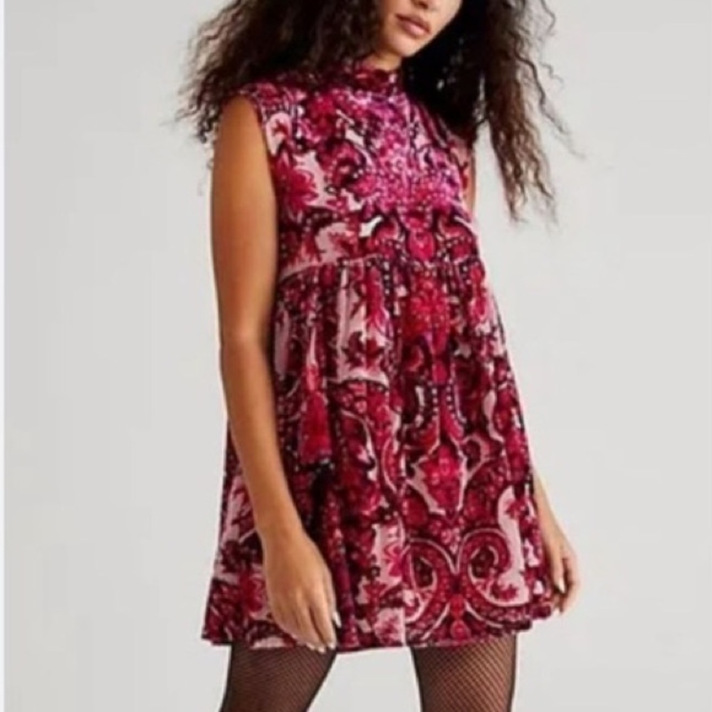 NWOT All The Time velvet mini dress by Free People in size Small
